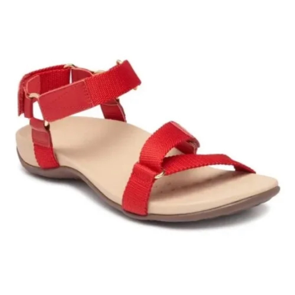 Vionic Red Candace Strappy Ankle-Wrap Sandals